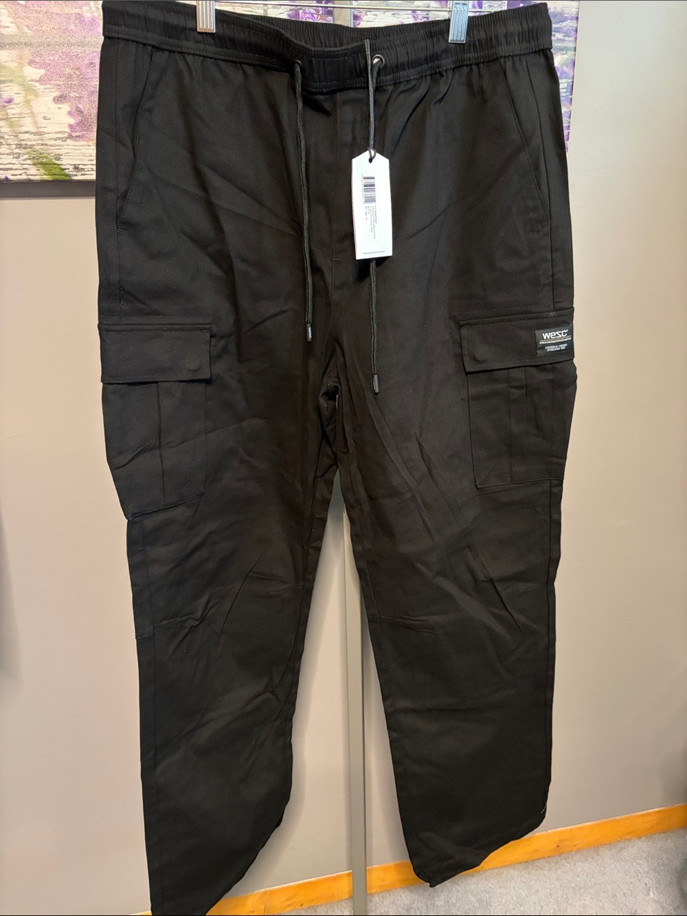 Unisex Adult WESC Black Cargo Pants with Drawstring Waist Men XL Womens XXL NWT